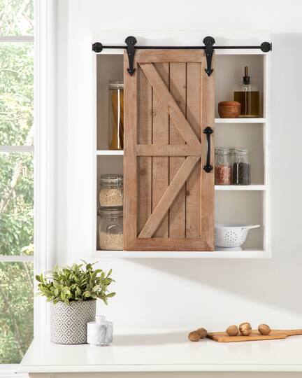 Kate and Laurel Cates Wood Wall Storage Cabinet with Sliding Barn Door